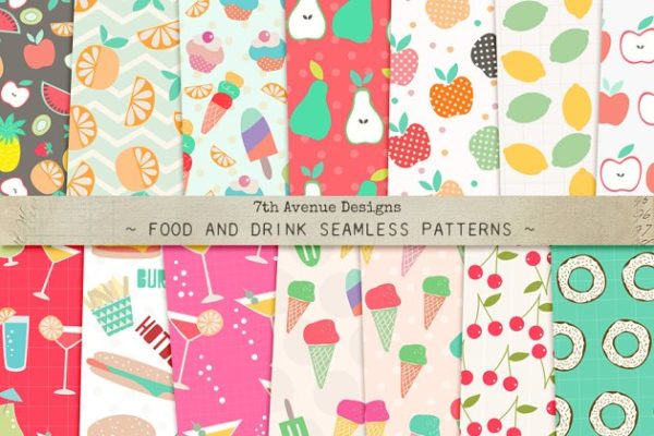 食物和饮料无缝图案纹理素材精选 Food and Drink Seamless Patterns