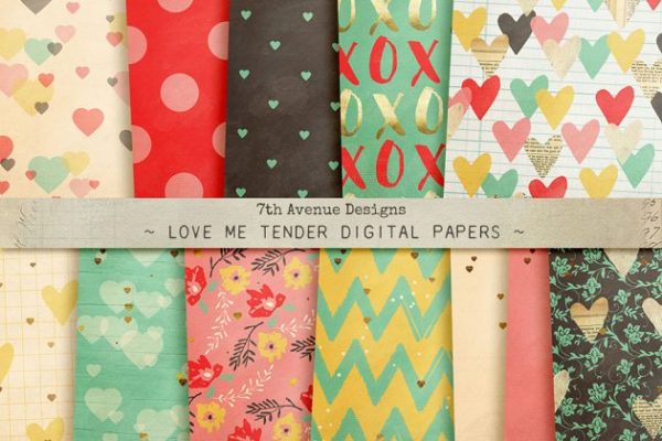 爱情主题图案纹理素材精选 Love Me Tender Digital Papers