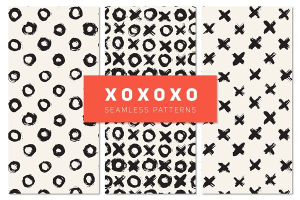 OOXX图案无缝纹理 Hugs and Kisses. Seamless Patterns
