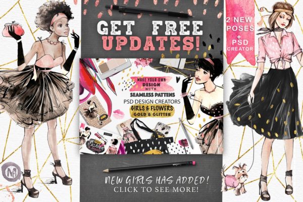 女性风格手绘设计元素汇总 GIRLS AND PATTERNS