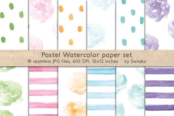 彩色水彩无缝图案纹理素材精选 Pastel Watercolor patterns, seamless