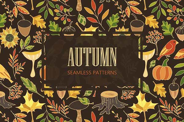 10款秋季树叶落叶的无缝模式背景 Autumn Seamless patterns [ai,eps,jpg]