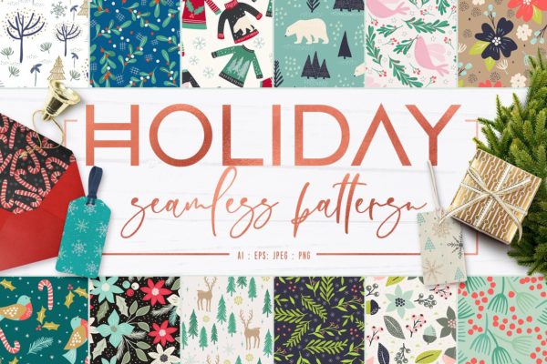 节日主题图案无缝纹理汇总 Holiday Seamless Patterns