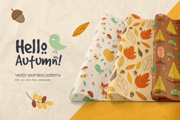 “您好，秋天”无缝图案纹理素材精选汇总 Hello Autumn Seamless Patterns