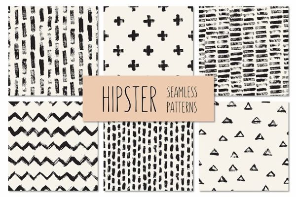 手绘图案无缝纹理肌理汇总1 Hipster Seamless Patterns Set 1