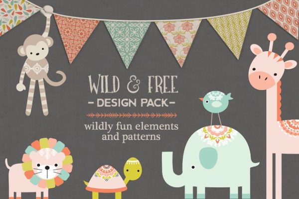 可爱卡通动物形象&植物图案纹理素材精选 Cute Wild & Free Graphics & Patterns