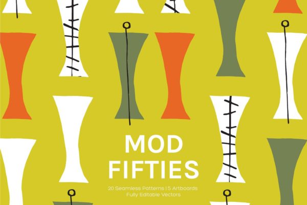 复古摩登派五十年代图案纹理素材精选 Mod Fifties | Artboards + Patterns
