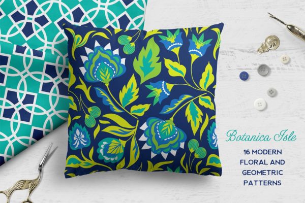现代几何植物花卉图案背景 Botanica Isle Modern Floral Patterns