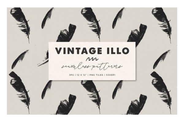 复古无缝羽毛图案 Vintage Illo Seamless Patterns