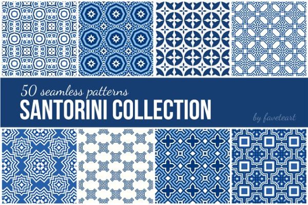 50款无缝蓝白配色纹理 EPS+JPG 50 Seamless Patterns EPS+JPG