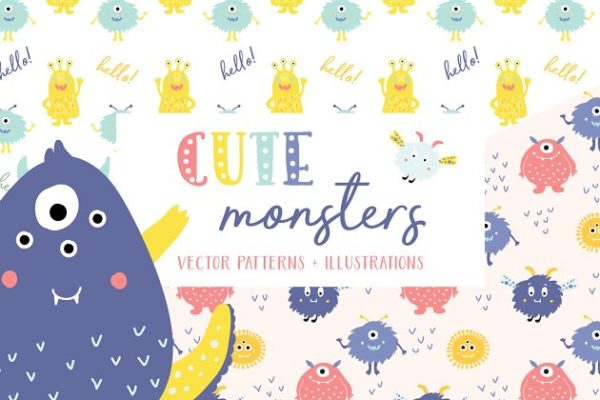 可爱的五颜六色怪物图案汇总 Cute Monsters Patterns