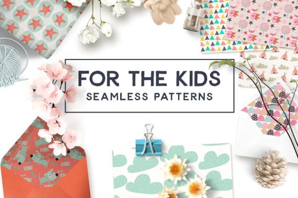 30款儿童主题可爱多彩无缝图案 For the Kids Seamless Patterns