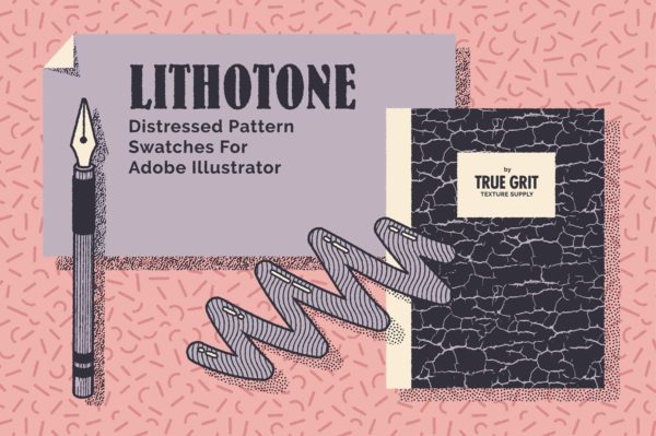 70年代转印凹模样板图案纹理素材精选套装 LITHOTONE: Distressed Pattern Swatches