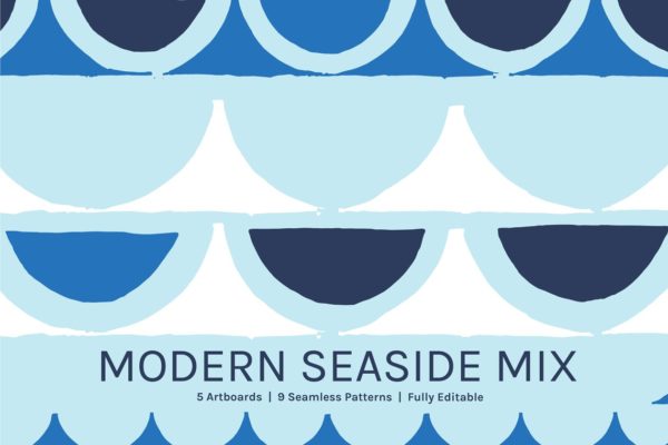 抽象现代海滨蓝半圆设计图案 Modern Seaside | Designs + Patterns