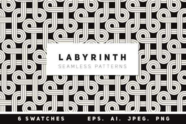 迷宫式无缝图案纹理素材精选 Labyrinth Seamless Patterns Set