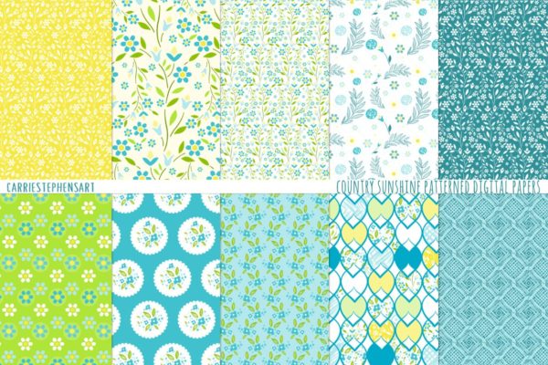 乡村花卉图案数码纸张纹理 Country Flower Pattern Digital Paper