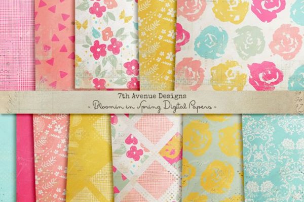 优雅浅色系水彩花卉纸张纹理 Bloomin in Spring