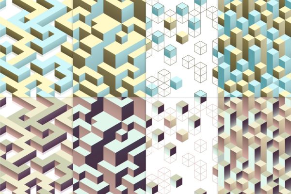 8款现代等距无缝图案纹理素材精选 8 modern isometric seamless patterns