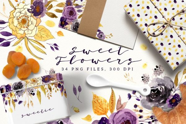 甜蜜手绘水彩花卉图案花样汇总 Sweet Flowers