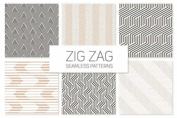 锯齿形无缝抽象纹理汇总 Zig Zag Seamless Patterns Set