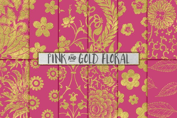 粉色和金色花卉图案纹理素材精选 Pink and Gold Flower Patterns