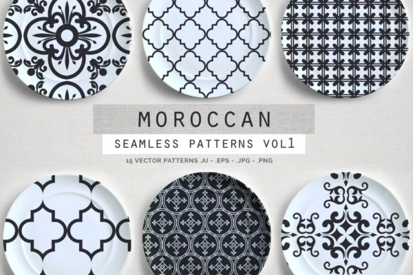 摩洛哥风格无缝矢量印花图案vol1 Moroccan Style seamless vector patterns vol1