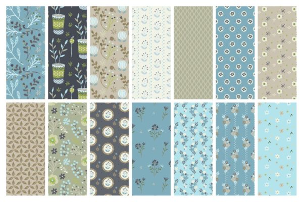 手绘花卉图案淡蓝色背景素材 Floral Soft Blue Patterns