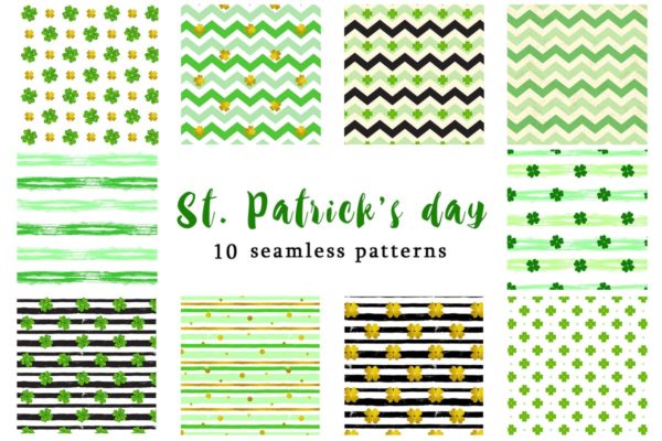 爱尔兰圣帕特里克节主题印花图案素材 Patterns for St. Patrick’s day