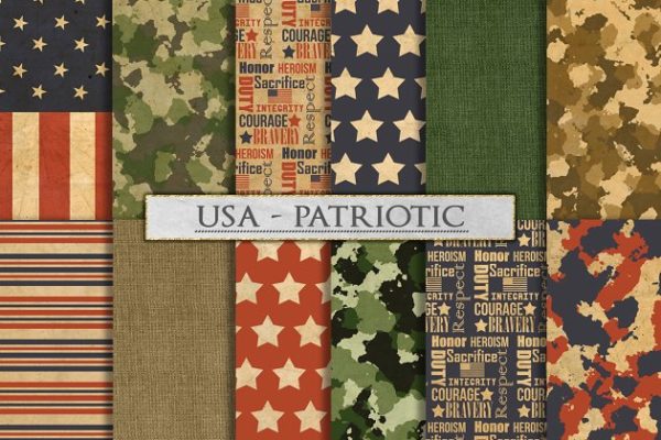 美国爱国者迷彩服图案纹理素材精选 Camouflage and US Patriotic Patterns