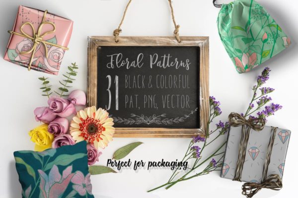 31组水彩花卉矢量图案汇总 31 Floral Patterns Pack