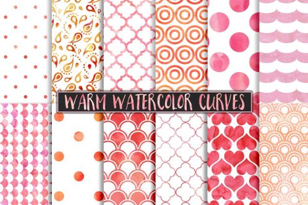 暖色水彩波尔卡圆点图案素材 Warm Watercolor Polka Dot Patterns