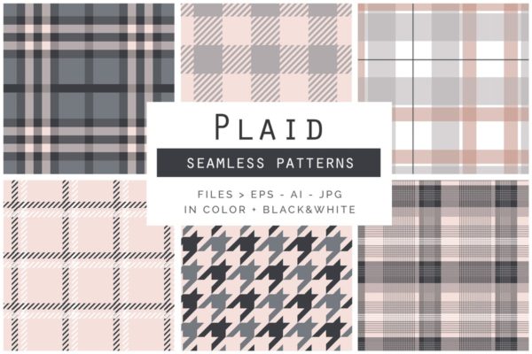 家居风格格子印花无缝图案 Plaid Seamless Patterns