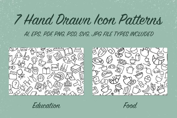 7款手绘图标图案纹理素材精选v1 7 Hand Drawn Icon Patterns – Vol 1