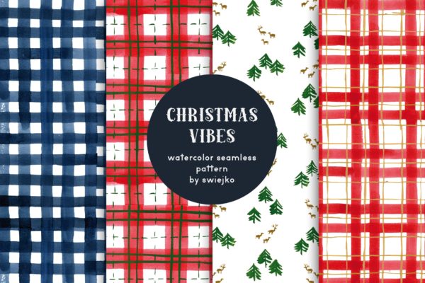 圣诞氛围无缝图案贴图纹样背景素材 Christmas Vibes – seamless patterns