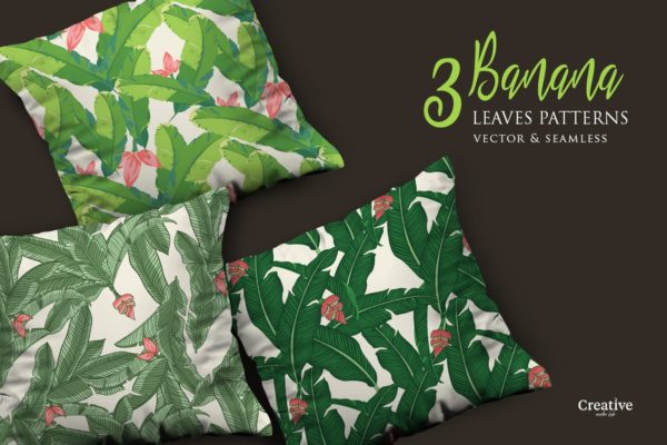 热带水果香蕉叶矢量图案纹样素材 Vector Tropical Banana Leaves Patterns