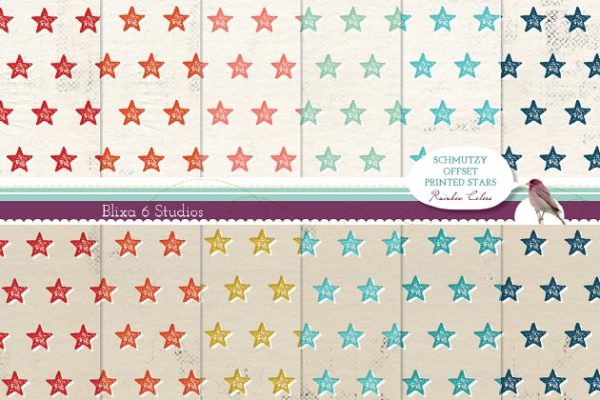 12个胶印星形背景图案  Offset Printed Star Digital Patterns