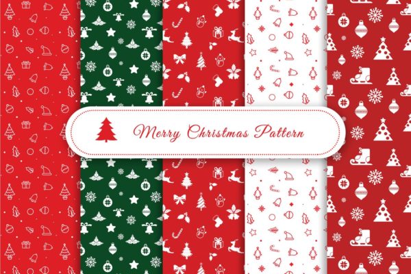 圣诞节元素图案矢量无缝背景纹理素材包 Merry Christmas Pattern & Digital Paper Pack