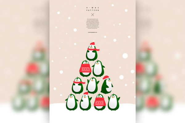 创意企鹅圣诞树背景图案设计素材[PSD]