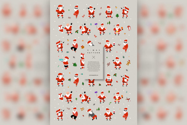 时尚欢快的圣诞老人元素图案背景psd素材