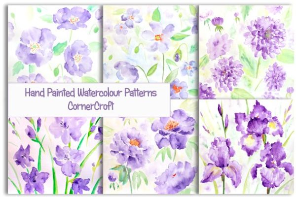 蓝色水彩花朵图案素材 Watercolor Patterns blue flowers