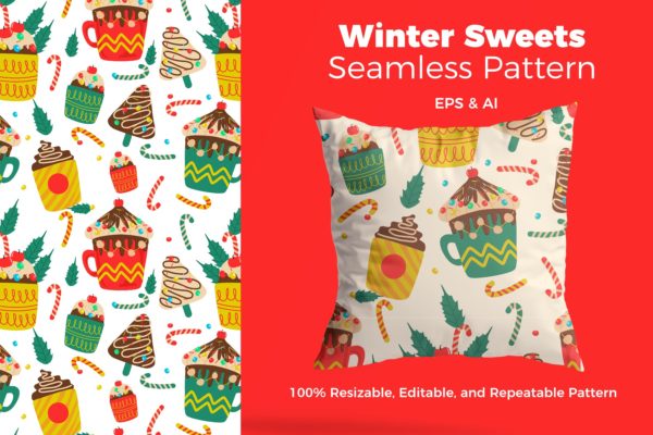 圣诞节主题甜点手绘图案背景素材 Christmas Sweets Pattern