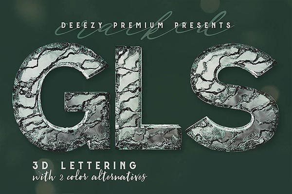 时尚高端3D立体破裂的玻璃质感的数字英文字体（png）