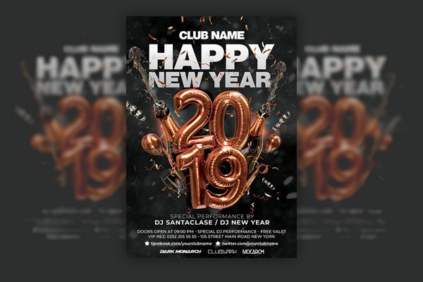 2019新年海报模板下载 Happy New Year 2019 Flyer [psd]