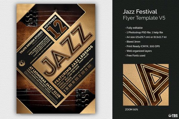 爵士音乐派对传单PSD模板v5 Jazz Festival Flyer PSD V5