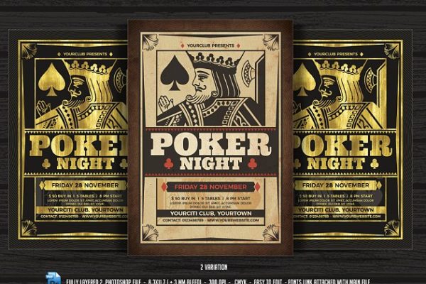 扑克爱好者之夜活动传单模板 Poker Night Flyer Template