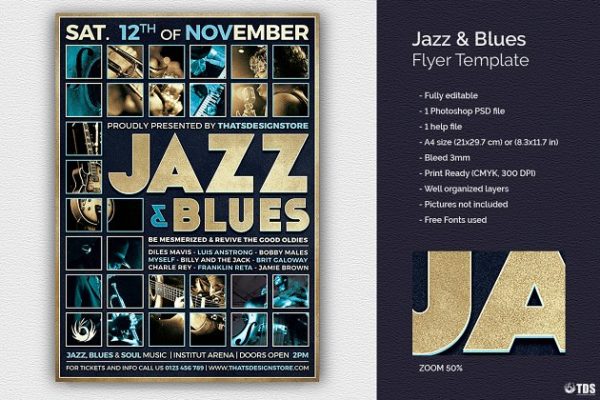 爵士音乐蓝调音乐主题传单PSD模板 Jazz and Blues Flyer PSD