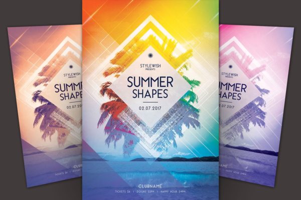 夏日海洋风主题传单PSD模板 Summer Shapes Flyer Template
