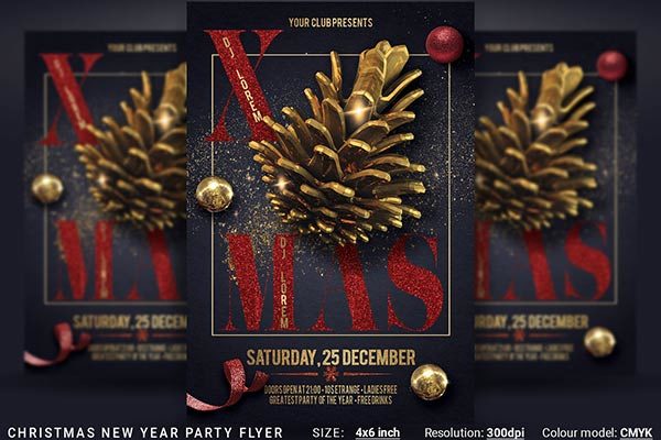 圣诞节&新年派对宣传海报模板 Christmas New Year Party Flyer [psd]