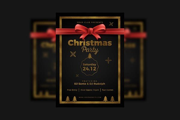 时尚简约黑金质感新年圣诞节海报宣传单DM设计模板