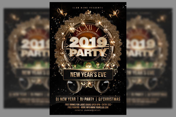 2019新年派对海报模板 New Year Party Flyer [psd]